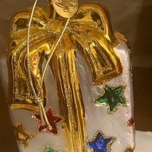 Christopher Radko PACKAGE WITH STARS Blown Glass Christmas Gift